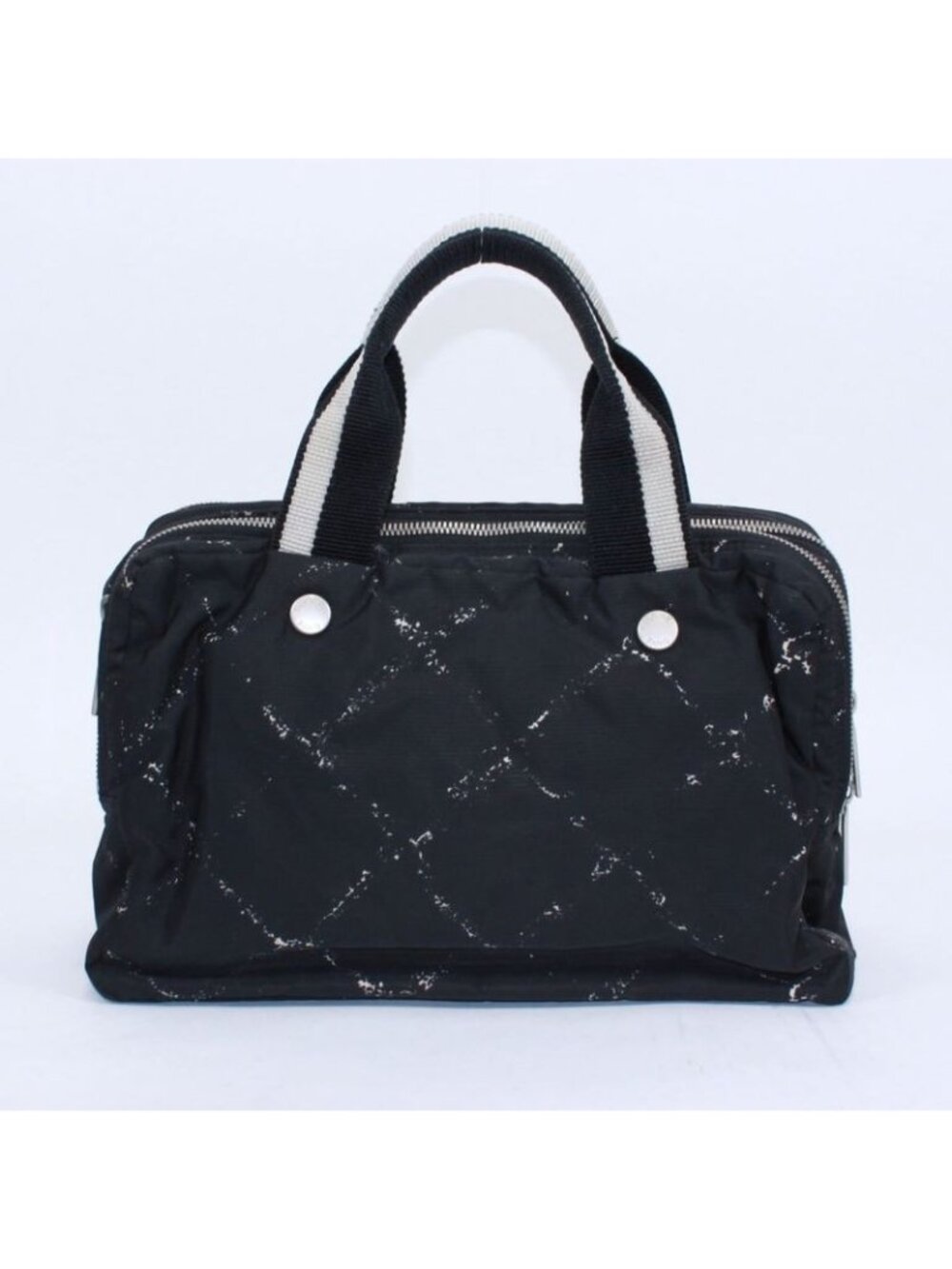 Chanel New Travel Line Mini Boston Nylon Black Handbag Silver